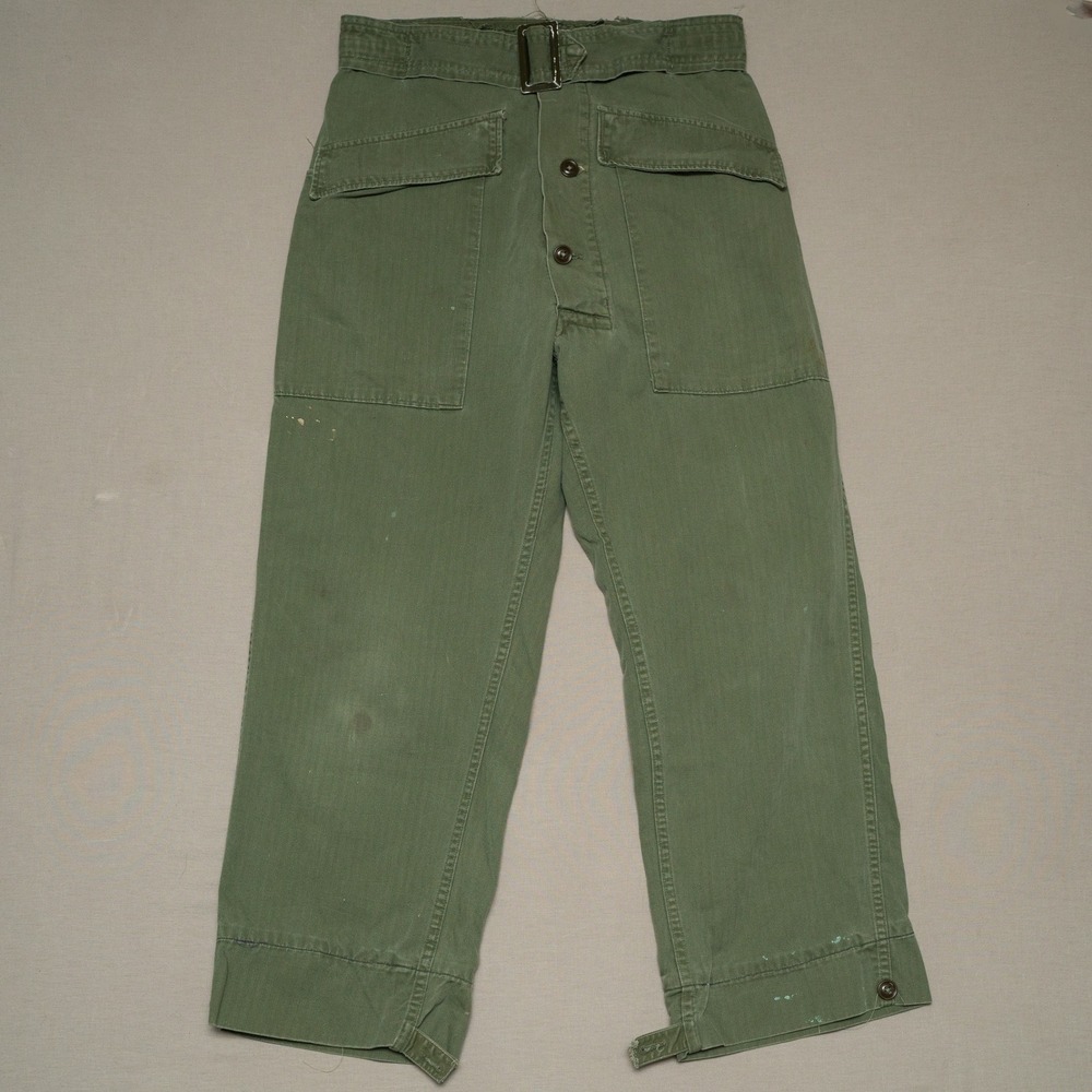 Vintage Original WWII M43 HBT Modified Coveralls Pants Trousers Distressed 33"